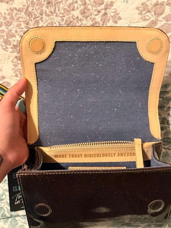 Consuela Ember On the Town Chocolate Brown Sparkle Crossbody with Striped Strap - Picture 4 of 8